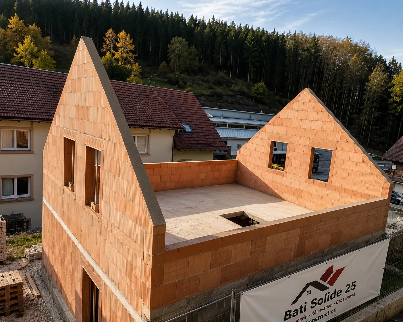 Chantier de maçonnerie générale pour une maison d'architecte contemporaine à Besançon par BATI SOLIDE 25.